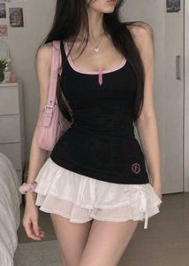 Y2k Cute Black & Pink Trim Tank Top