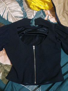 Chic Black Cut-Out Zipper Top