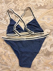 Blue &amp; White Striped Bra &amp; Panty Set