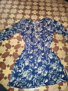 Stylish Blue Floral Print Short Kurti