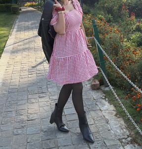 Red short Puff Sleeve Dress