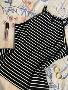 Black &amp; White Striped Halter Top