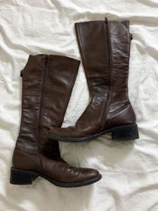 Brown Leather Knee-High Boots