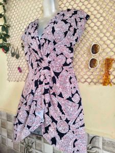 Boho Paisley Twist-Front Mini Dress