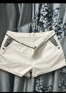 White Embroidered Shorts
