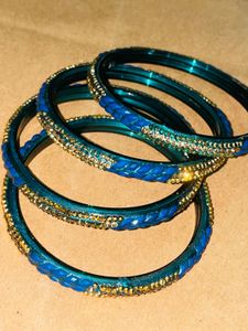 Beautiful Blue & Gold Bangles Set