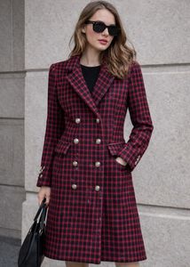 Red & Black Plaid Trench korean coat🎓🦋