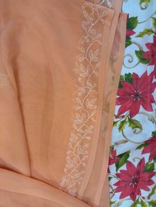 Elegant Peach Chikankari Saree🥻