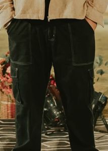 Stylish Black Cargo Pants with White Stitching