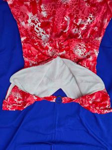 Vibrant Red Floral Print Blouse