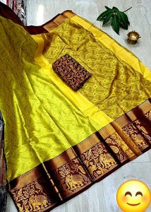 Elegant Yellow Silk Saree with Brocade Border