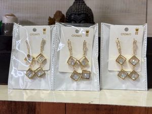 Elegant Gold Diamond Square Drop Earrings set of 3