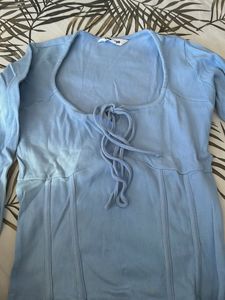 Light Blue Tie Front Top