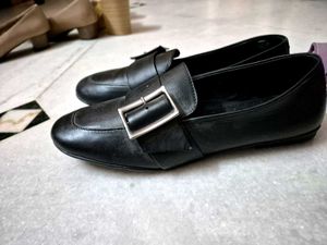 Woodland Classic Black Loafer Doctored Women Shoes