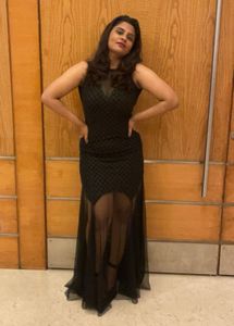 Sparkling Black Sheer Neckline Dress