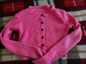 Pink Ribbed Knit Cardigan