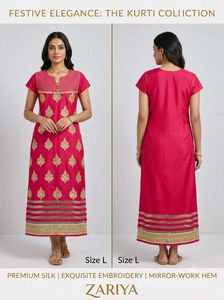 Unused Magenta Silk Kurti with Gold Zari