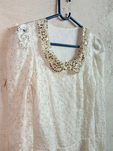 Trendy Partywear Lace Top Layered Sequin Blouson
