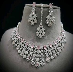 Elegant Pink American diamond Jewellary Set