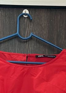 Zara Red Crop Top with Flutter Sleeves