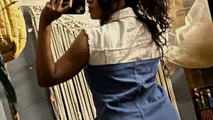 DNMX Denim Blue And White Dress
