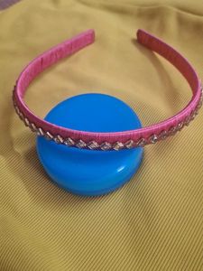 Silk thread pink stone studded hair band