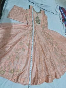 Peach Chanderi Silk Full Flair Gown with Leggings