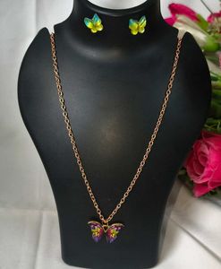 Butterfly Metal Combo Blue Multi Necklace &amp; Earrin