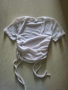 White Ruched Drawstring T-Shirt