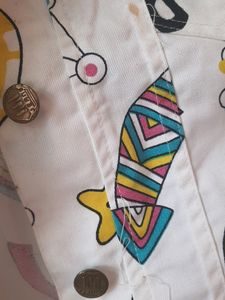 White Printed Denim Jacket