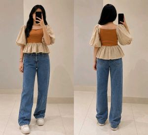 COMBO of Peplum Top and denim Jeans