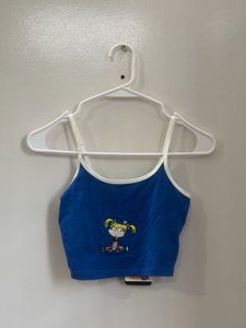 Blue Crop Top with White Trim