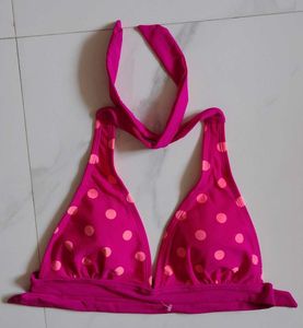 Vibrant Pink Polka Dot Bikini Top