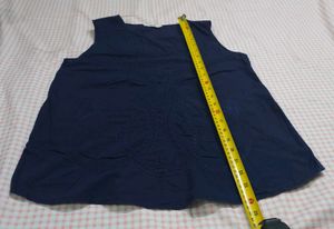 Mango Blue Sleeveless Embroidered Top