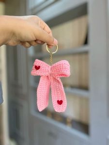 Handmade Crochet Red Bow Keychain