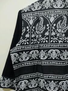 Ruhaans Black White Floral Print Kurta