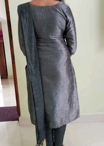 Elegant Slate Grey Handloom Silk Salwar Suit Set