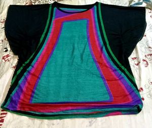 Black Multicolour Batwing Sleeve Loose Top