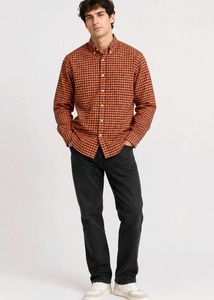 H&M Men's Orange and Navy Shirt