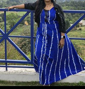 Stylish Blue Tie-Dye Maxi Dress XXL size