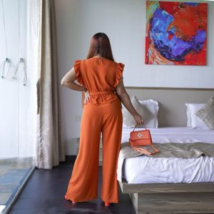 burnt Orange Wrap-Front Jumpsuit
