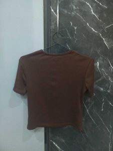 Cute Cut-Out Brown Crop Top