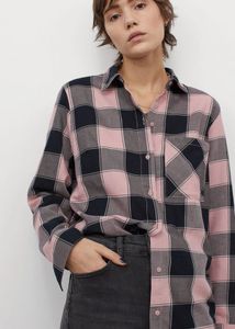 H&amp;M Pink &amp; Black Checked Oversized Shirt Size XS