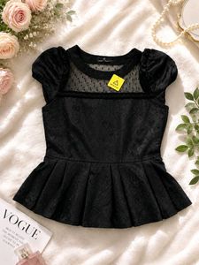 Elegant Black Heart Jacquard Peplum Top
