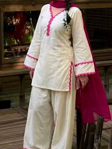 Cream Kurta with Pink Accents