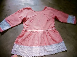 Peach Embroidered peplum Kurta with Lace