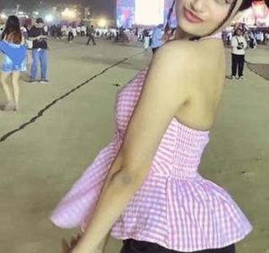 Chic Pink Gingham Halter Top