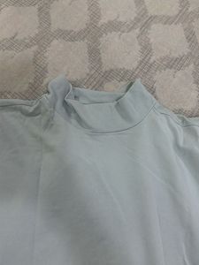 Light Blue Mock Neck Tie Detail Top