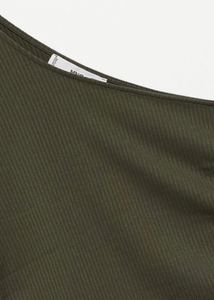 Mango Olive Ribbed One-Shoulder Top XS Size