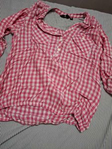 Red Plaid Button-Up Shirt
